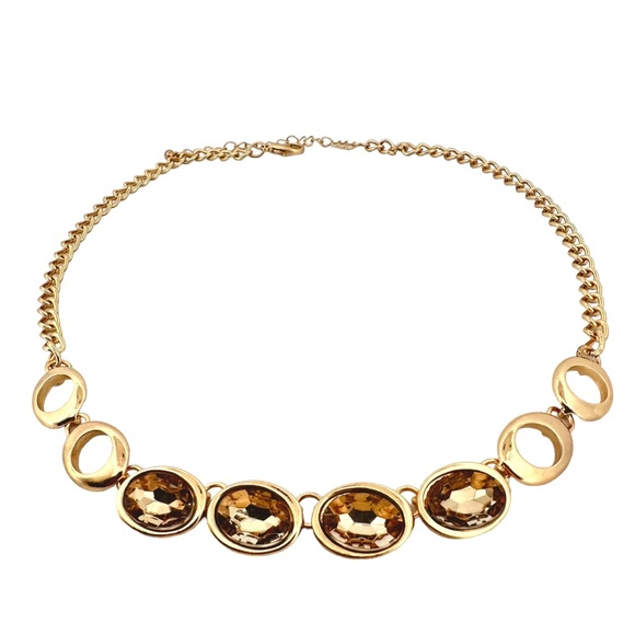 Gold Tone Jeweled Collar Necklace - Collarbone Length Choker Princess Necklace - Picture 1 of 6
